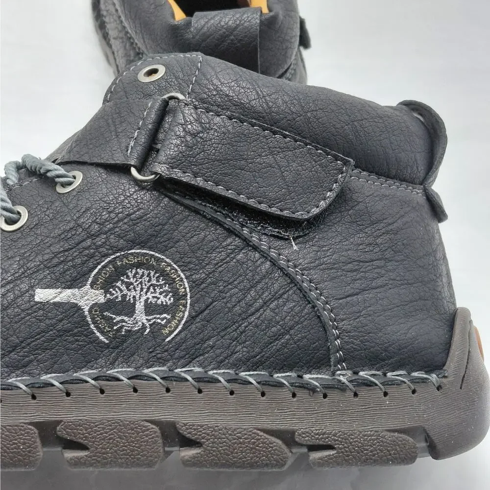 Gracosy Men’s Black Faux Leather Work Boots Fleece Lined Shoes Size 47(US 12)